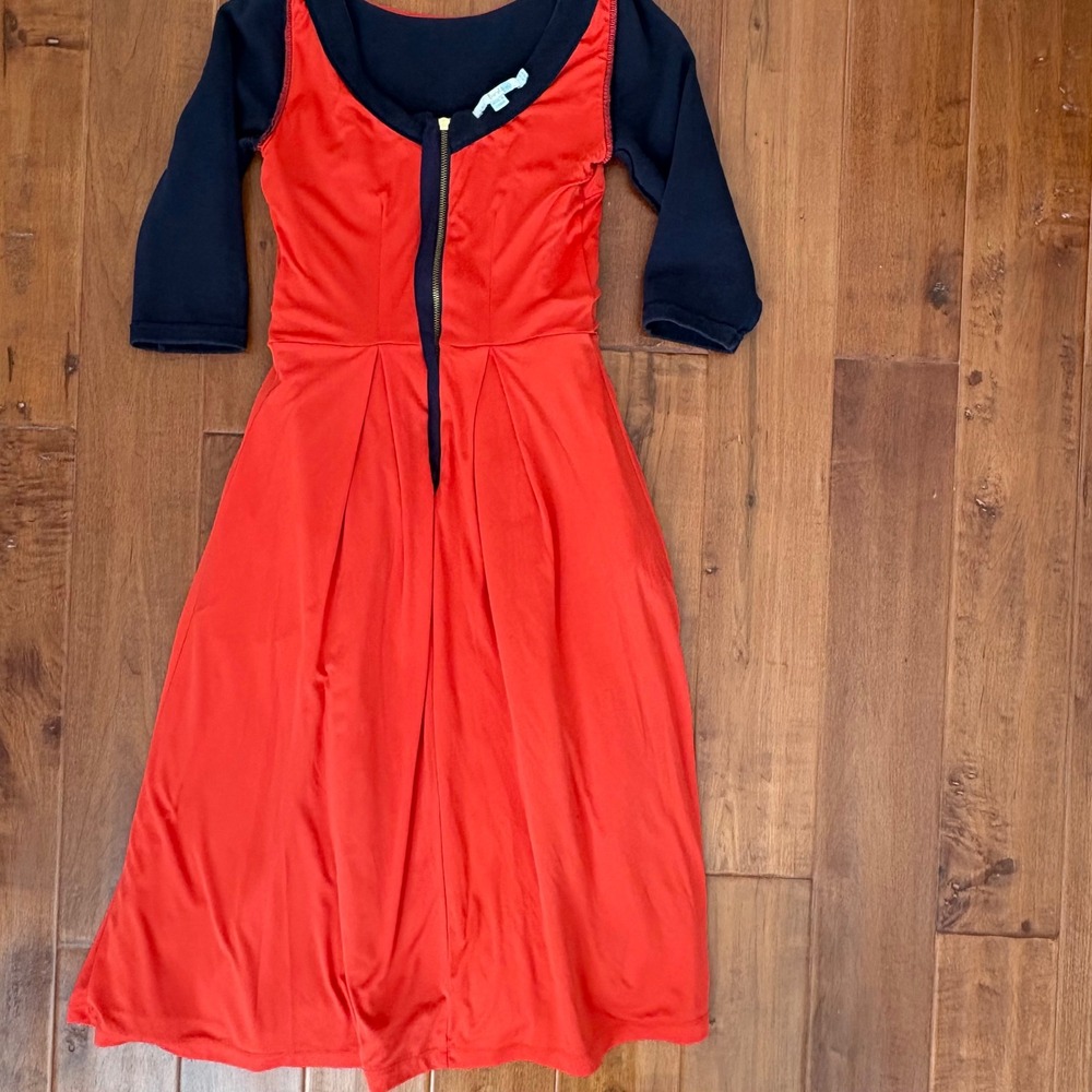 Boden‎ Fit & Flare Dress 3/4 Sleeve Pleated Back Zip, Women US 6R Navy Blue - Picture 7 of 11